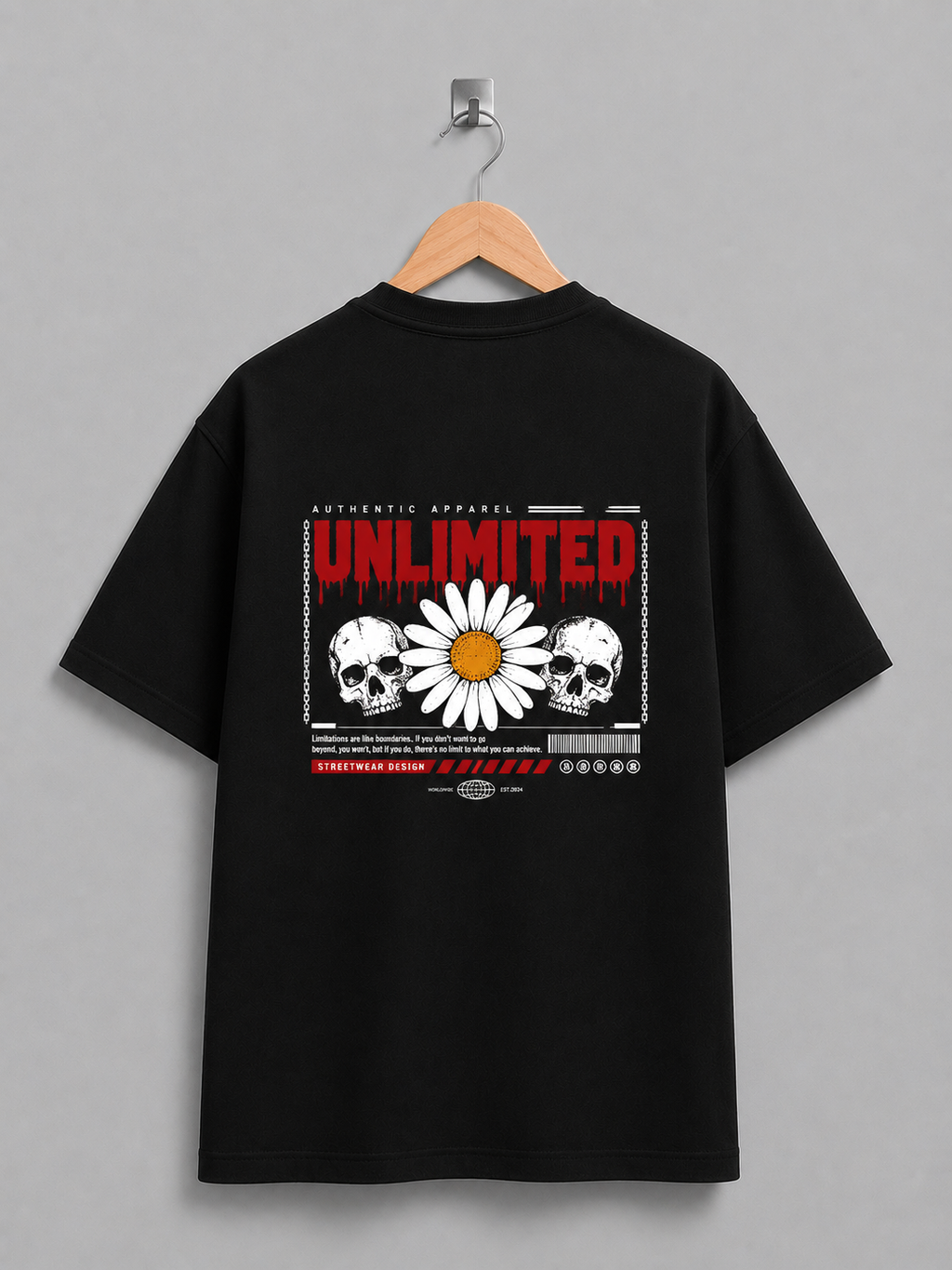 Unlimited Streetwear – Skull & Daisy Back Print T-Shirt