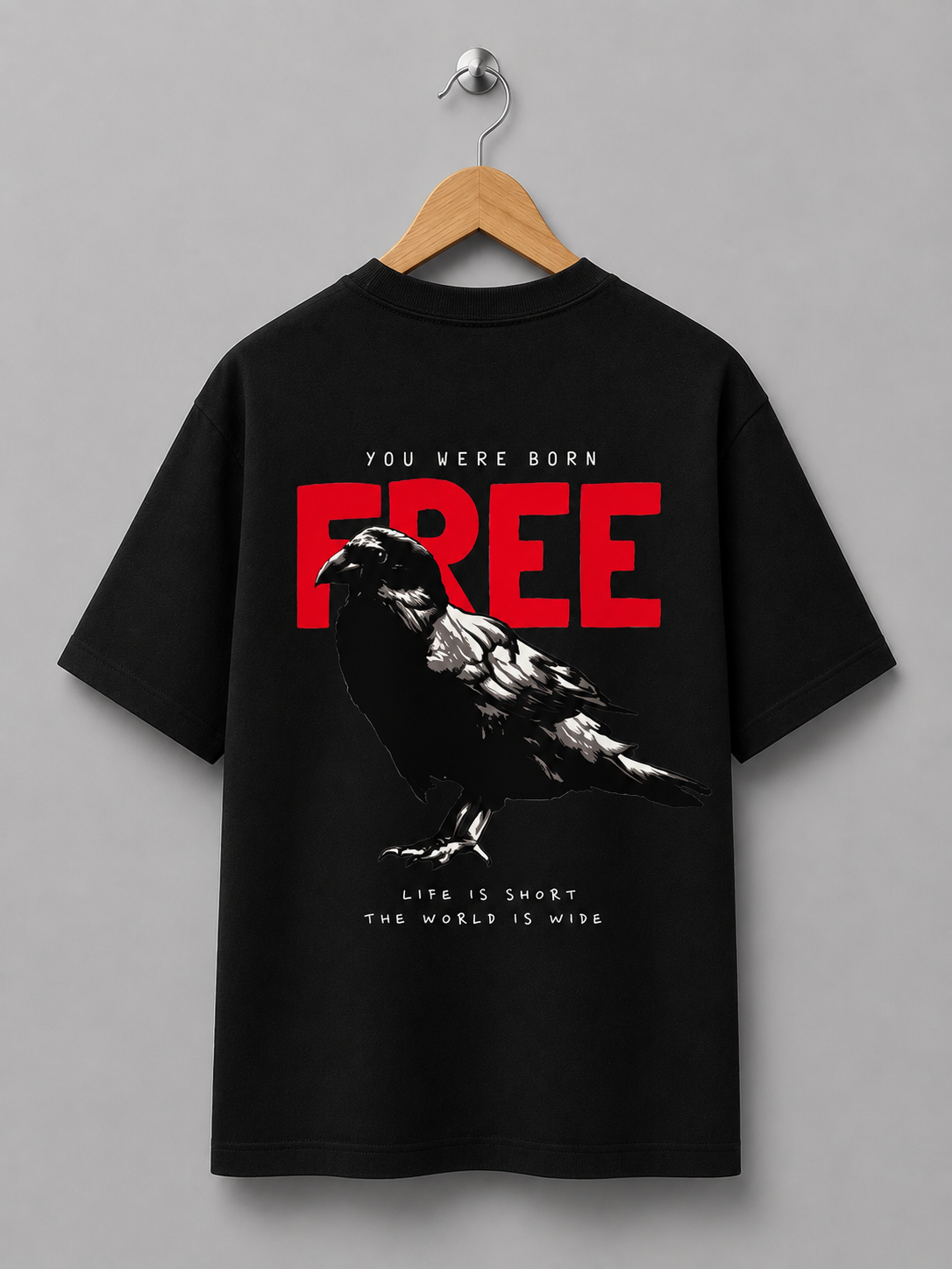 Born Free Raven – Dark Aesthetic Back Print T-Shirt
